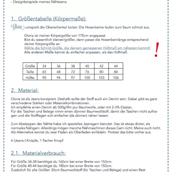 Jeans Gloria in Gr. 34-44 - Schnittmuster und Nähanleitung