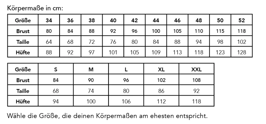 Größentabellen Global