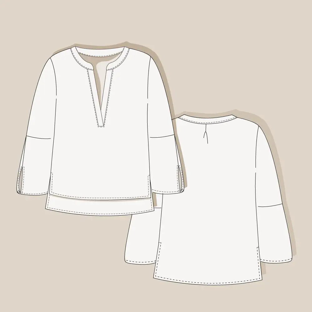 Zeichnung beige Bluse Vorder- und Rückansicht
