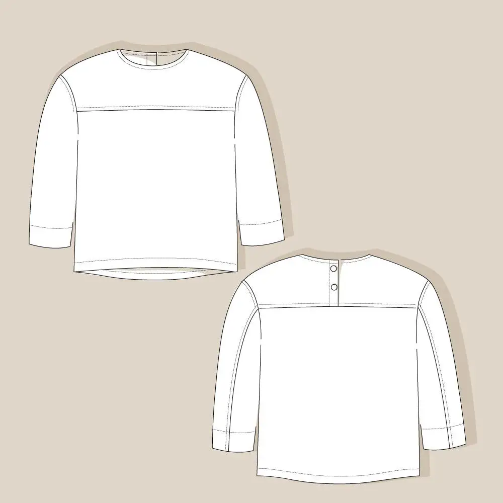 Langarmshirt-Skizze Vorder- und Rückansicht
